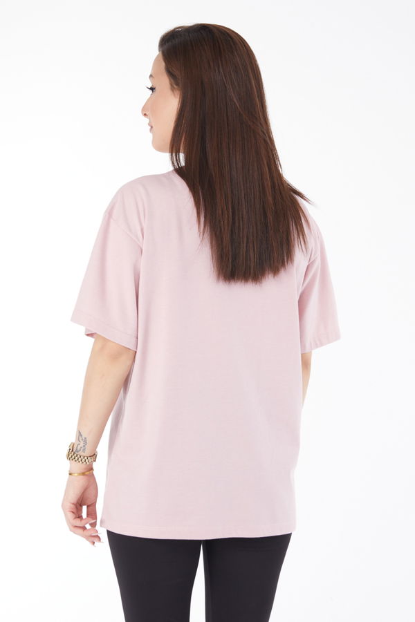 Kısa Kollu Baskılı T-shirt Pembe - 24645