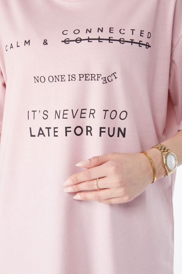 Kısa Kollu Baskılı T-shirt Pembe - 24645