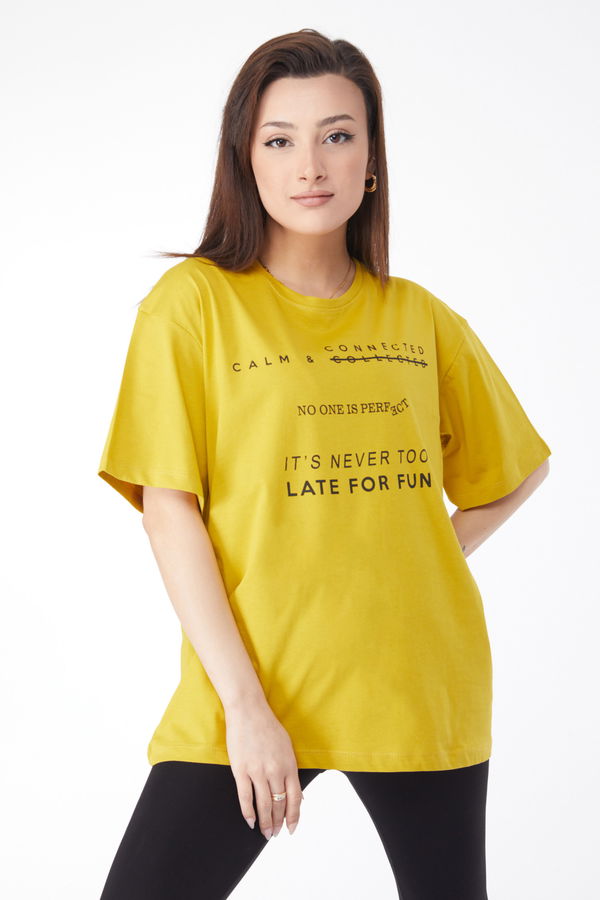 Kısa Kollu Baskılı T-shirt Yeşil - 24645