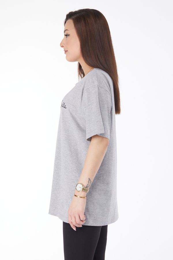 Kısa Kollu Baskılı T-shirt Gri - 24646 GRİ