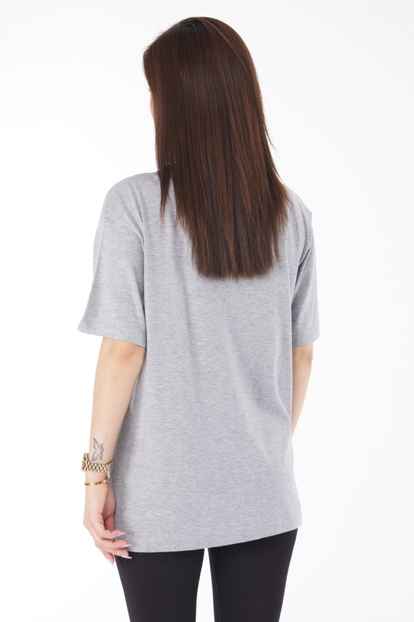 Kısa Kollu Baskılı T-shirt Gri - 24646 GRİ