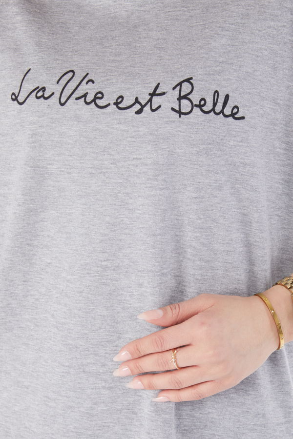 Kısa Kollu Baskılı T-shirt Gri - 24646 GRİ