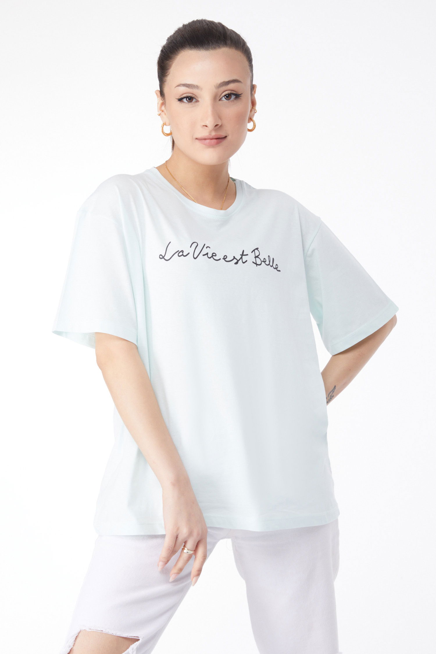 Kısa Kollu Baskılı T-shirt Yeşil - 24646