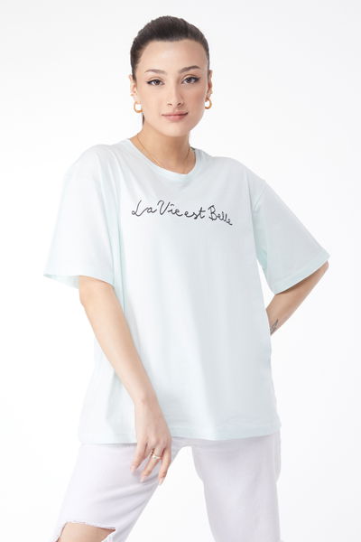 Kısa Kollu Baskılı T-shirt Yeşil - 24646