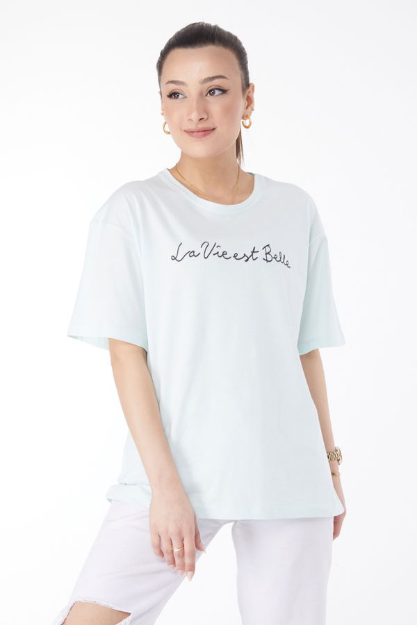Kısa Kollu Baskılı T-shirt Yeşil - 24646