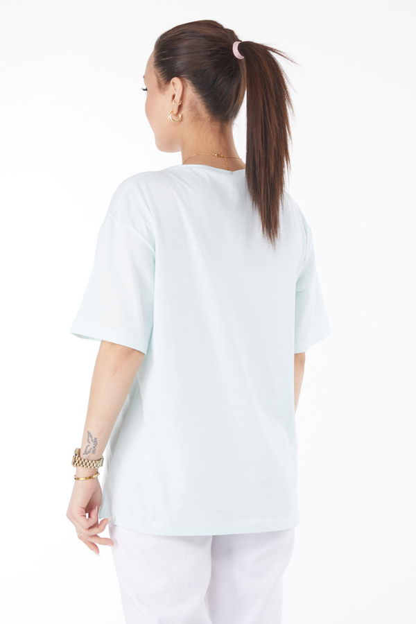Kısa Kollu Baskılı T-shirt Yeşil - 24646