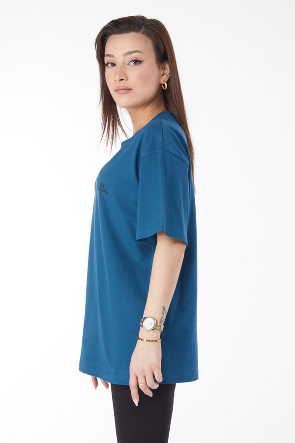 Kısa Kollu Baskılı T-shirt Petrol - 24646 PETROL