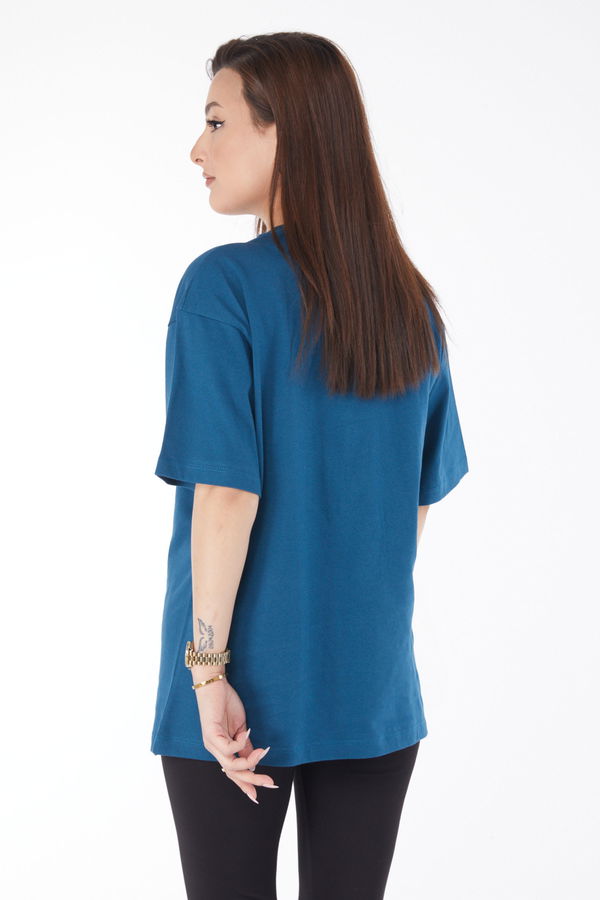 Kısa Kollu Baskılı T-shirt Petrol - 24646 PETROL