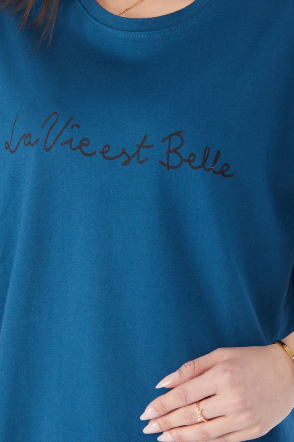 Kısa Kollu Baskılı T-shirt Petrol - 24646 PETROL