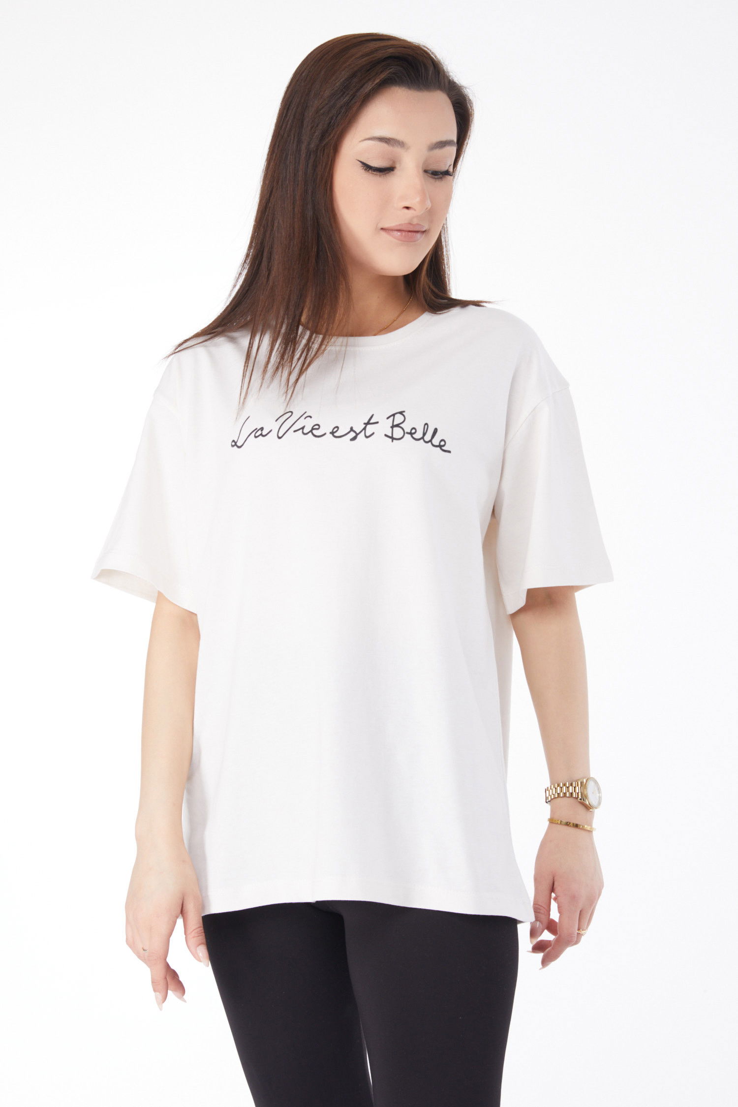 Kısa Kollu Baskılı T-shirt Beyaz - 24646