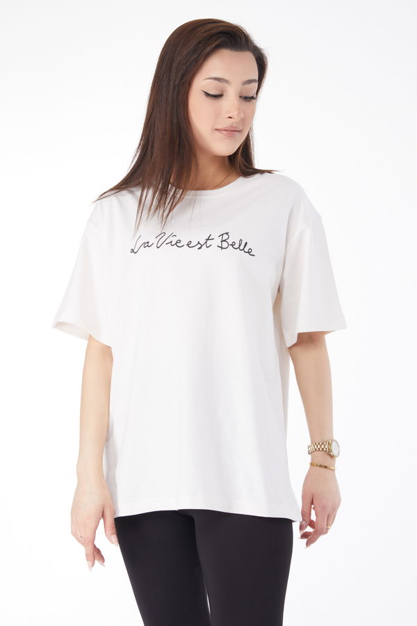Kısa Kollu Baskılı T-shirt Beyaz - 24646