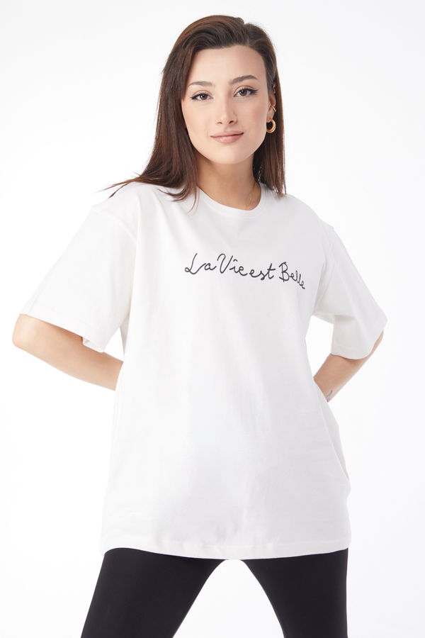 Kısa Kollu Baskılı T-shirt Beyaz - 24646