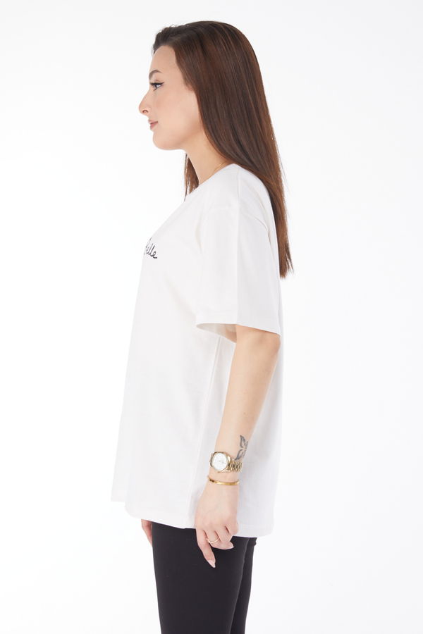 Kısa Kollu Baskılı T-shirt Beyaz - 24646