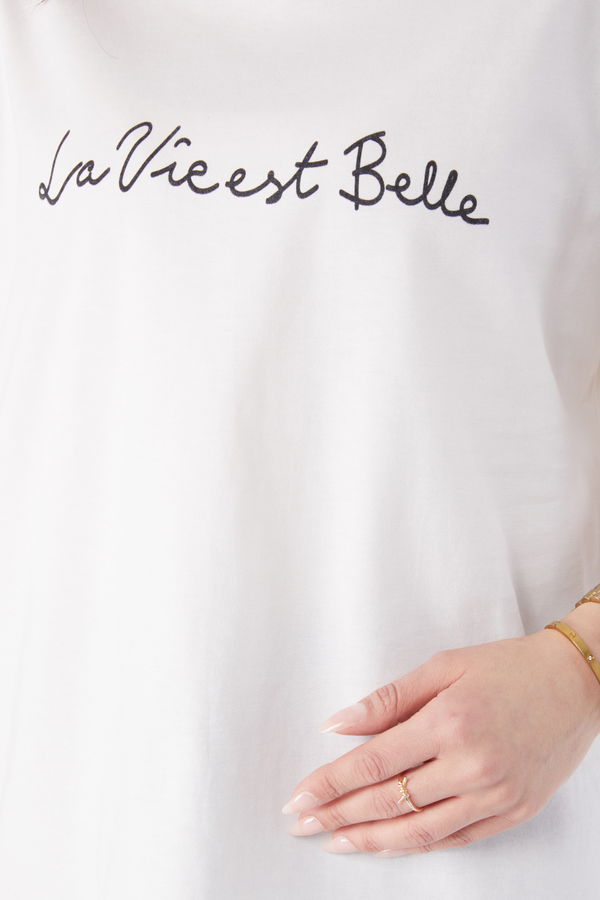 Kısa Kollu Baskılı T-shirt Beyaz - 24646