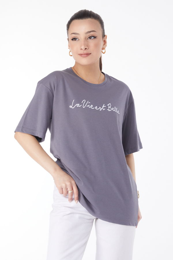 Kısa Kollu Baskılı T-shirt Antrasit - 24646 ANTRASİT