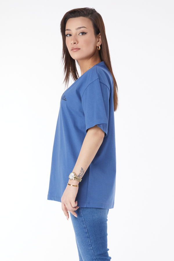 Kısa Kollu Baskılı T-shirt Mavi - 24646 MAVİ