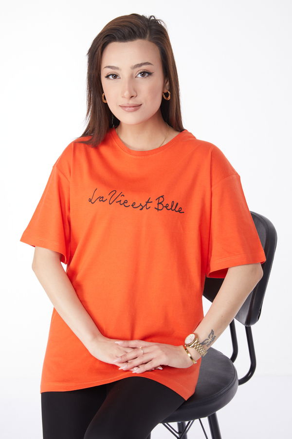 Kısa Kollu Baskılı T-shirt Turuncu - 24646 TURUNCU
