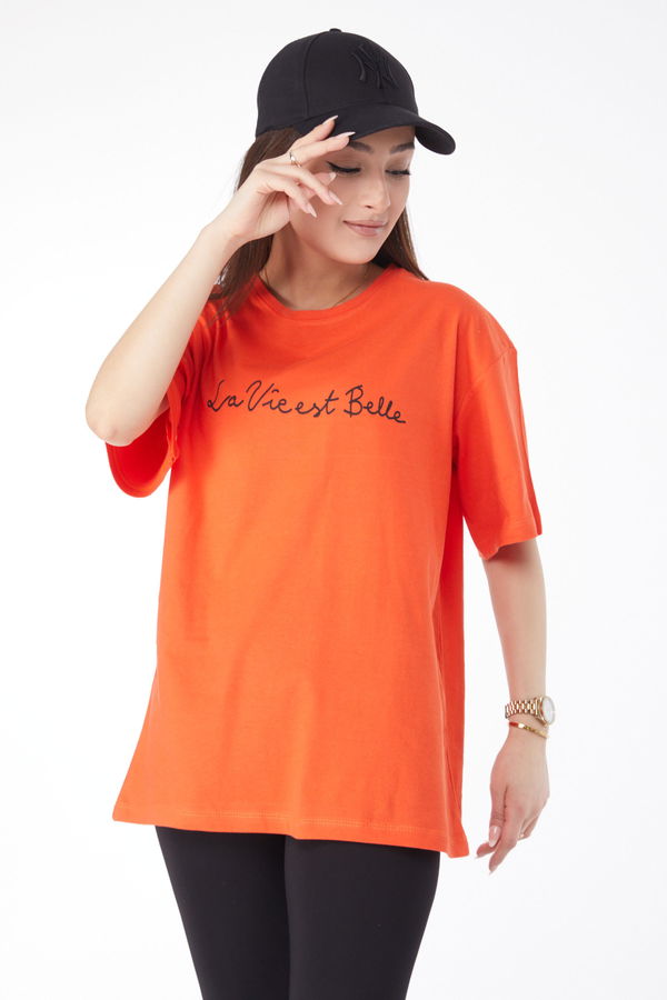 Kısa Kollu Baskılı T-shirt Turuncu - 24646 TURUNCU