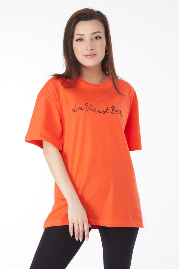 Kısa Kollu Baskılı T-shirt Turuncu - 24646 TURUNCU