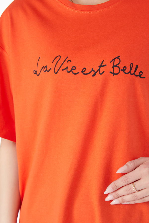 Kısa Kollu Baskılı T-shirt Turuncu - 24646 TURUNCU