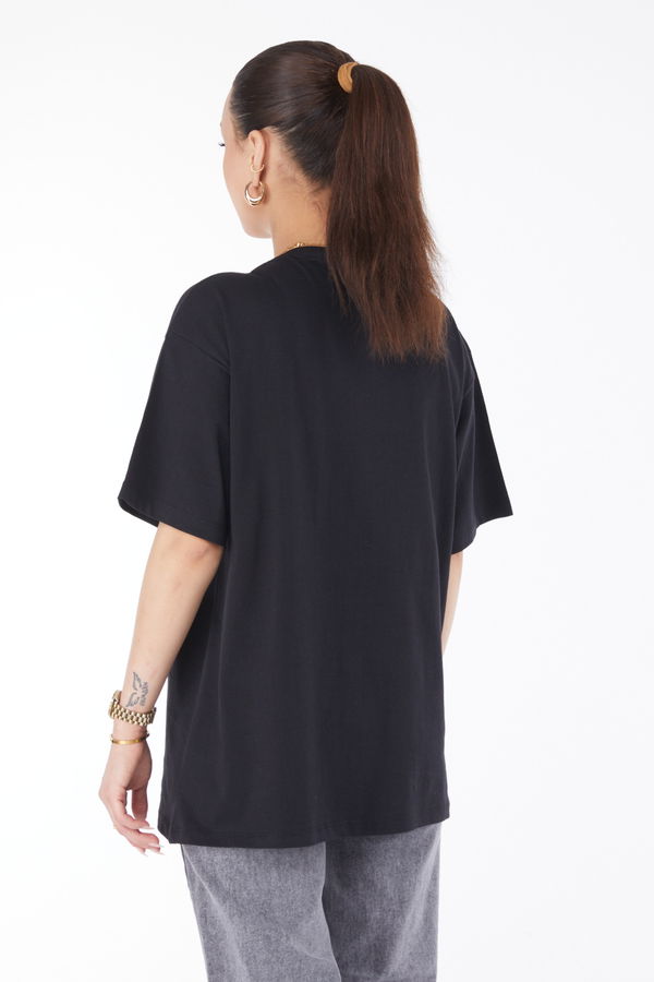 Kısa Kollu Baskılı T-shirt Siyah - 24646 SİYAH