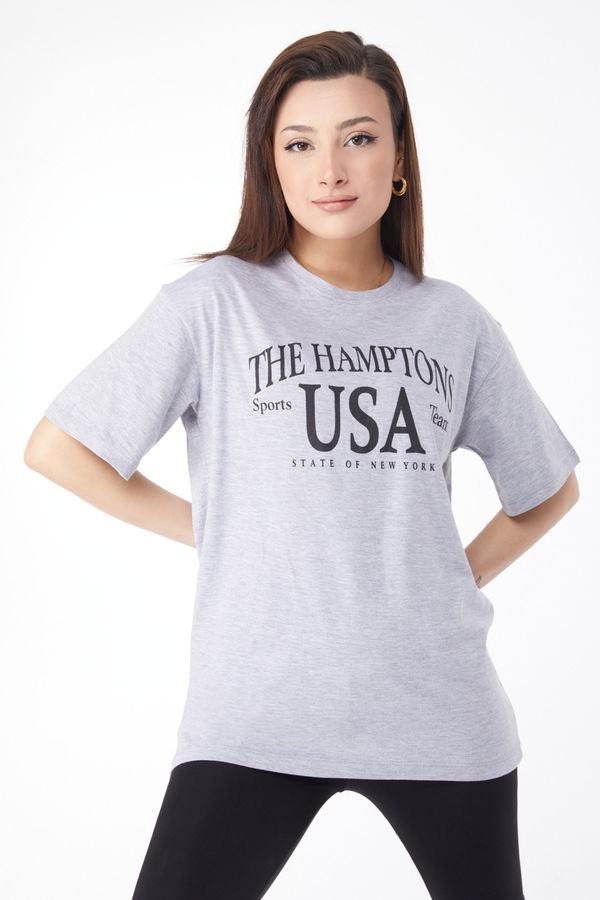 Kısa Kollu Baskılı T-shirt Gri - 24648