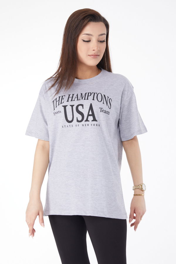 Kısa Kollu Baskılı T-shirt Gri - 24648