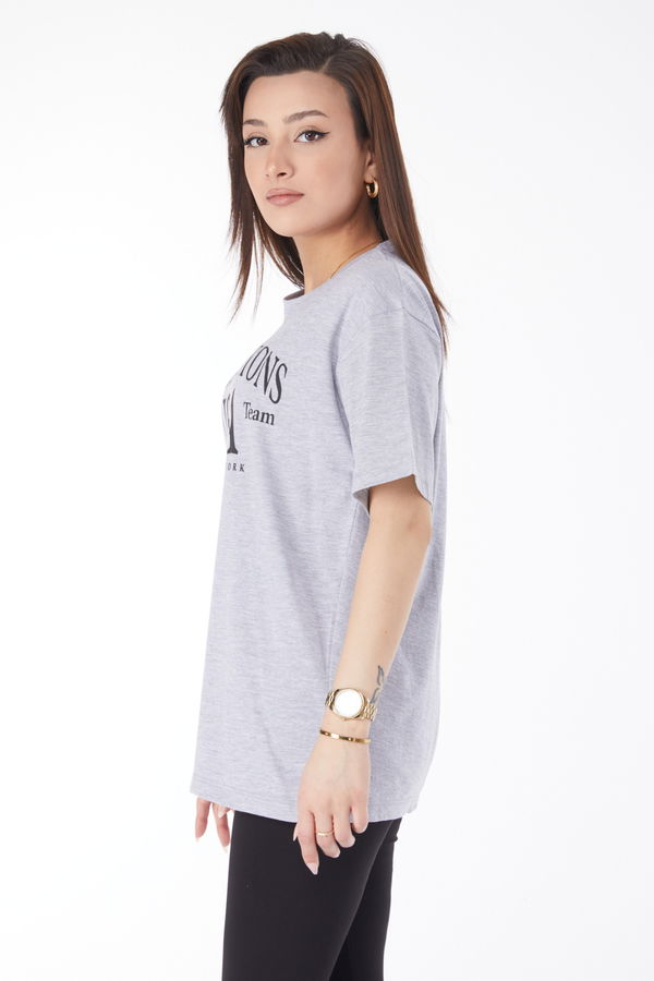Kısa Kollu Baskılı T-shirt Gri - 24648