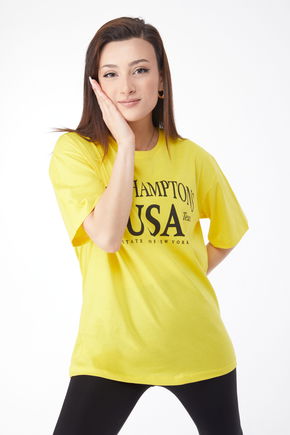 Kısa Kollu Baskılı T-shirt Sarı - 24648