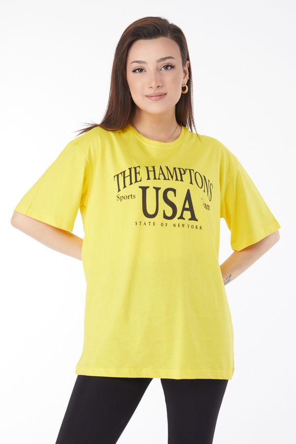 Kısa Kollu Baskılı T-shirt Sarı - 24648