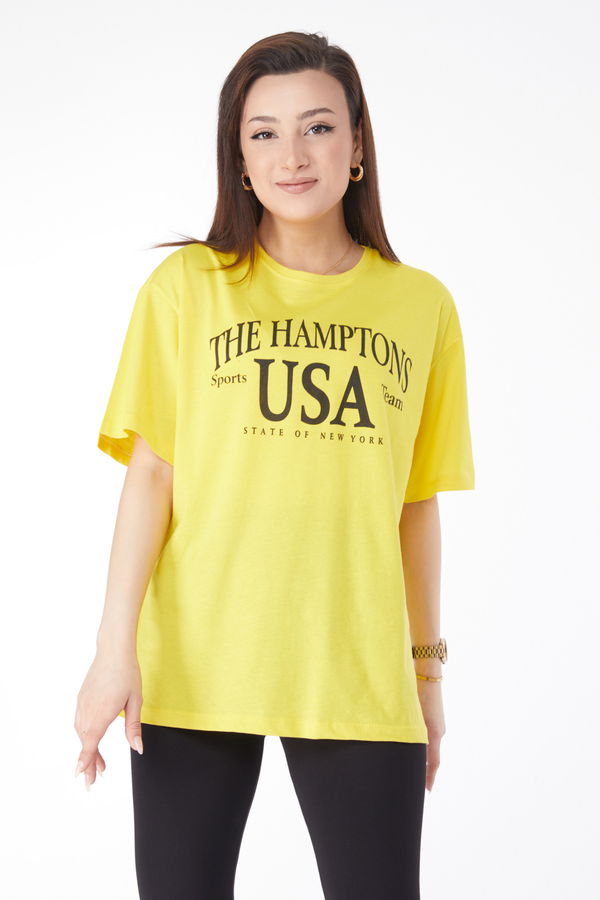 Kısa Kollu Baskılı T-shirt Sarı - 24648