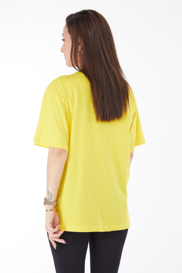 Kısa Kollu Baskılı T-shirt Sarı - 24648