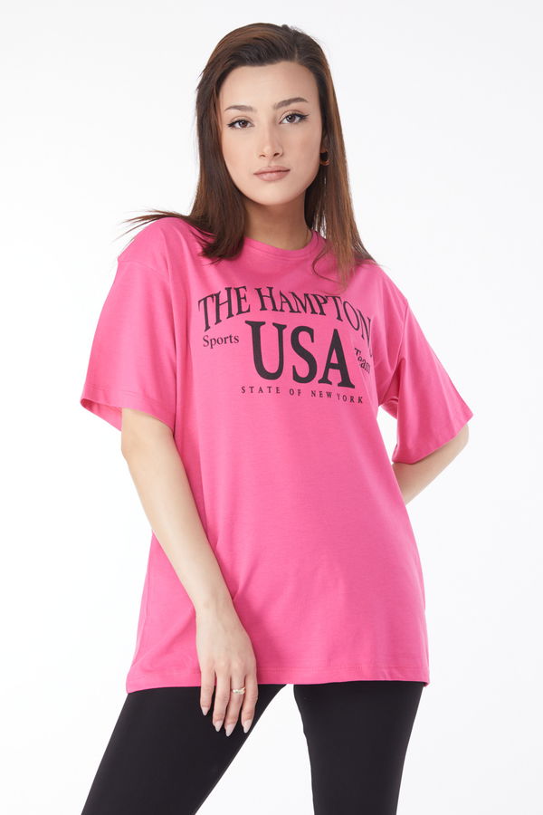 Kısa Kollu Baskılı T-shirt Fuşya - 24648