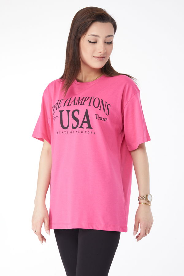 Kısa Kollu Baskılı T-shirt Fuşya - 24648