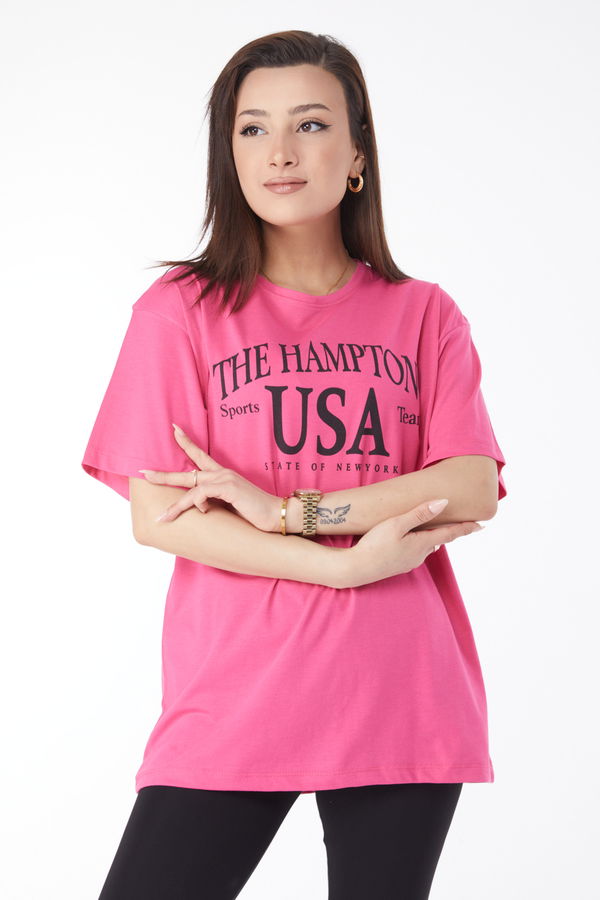 Kısa Kollu Baskılı T-shirt Fuşya - 24648