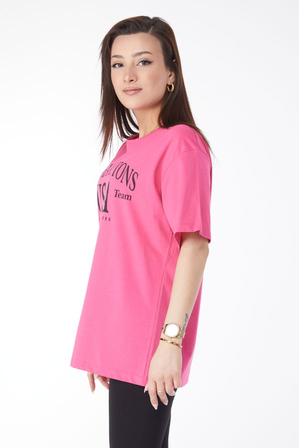 Kısa Kollu Baskılı T-shirt Fuşya - 24648