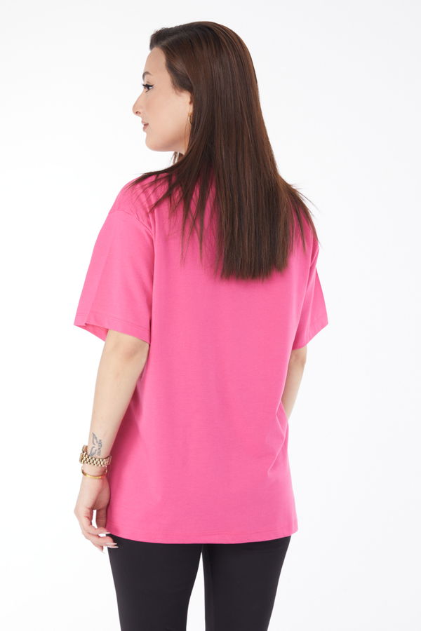 Kısa Kollu Baskılı T-shirt Fuşya - 24648