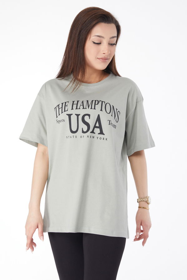 Kısa Kollu Baskılı T-shirt Yeşil - 24648 YEŞİL