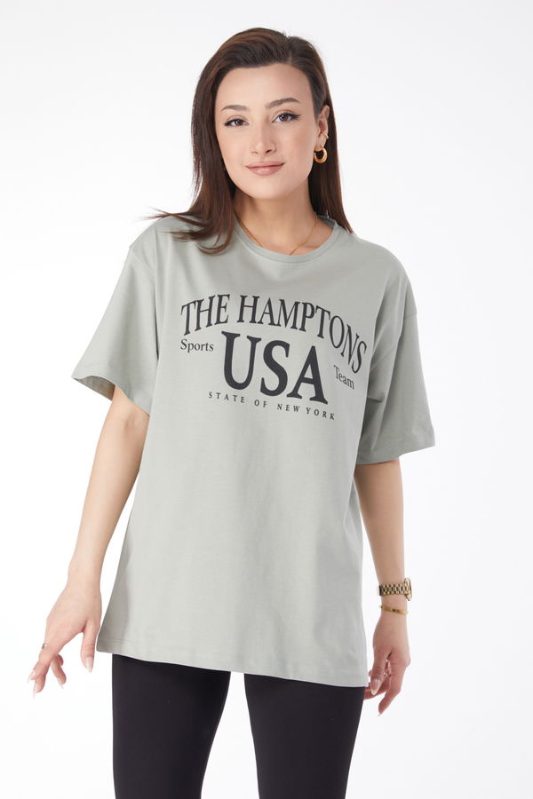 Kısa Kollu Baskılı T-shirt Yeşil - 24648 YEŞİL