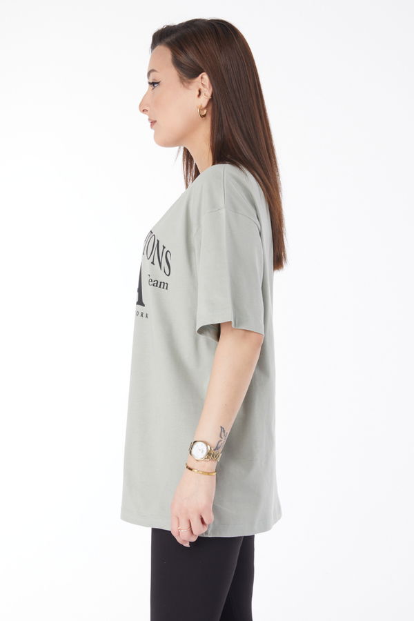 Kısa Kollu Baskılı T-shirt Yeşil - 24648 YEŞİL