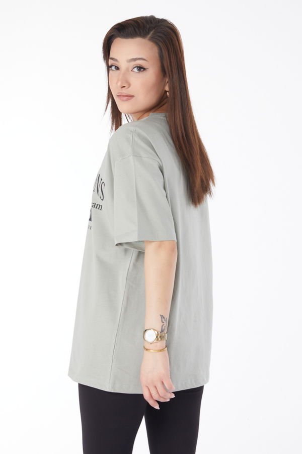 Kısa Kollu Baskılı T-shirt Yeşil - 24648 YEŞİL