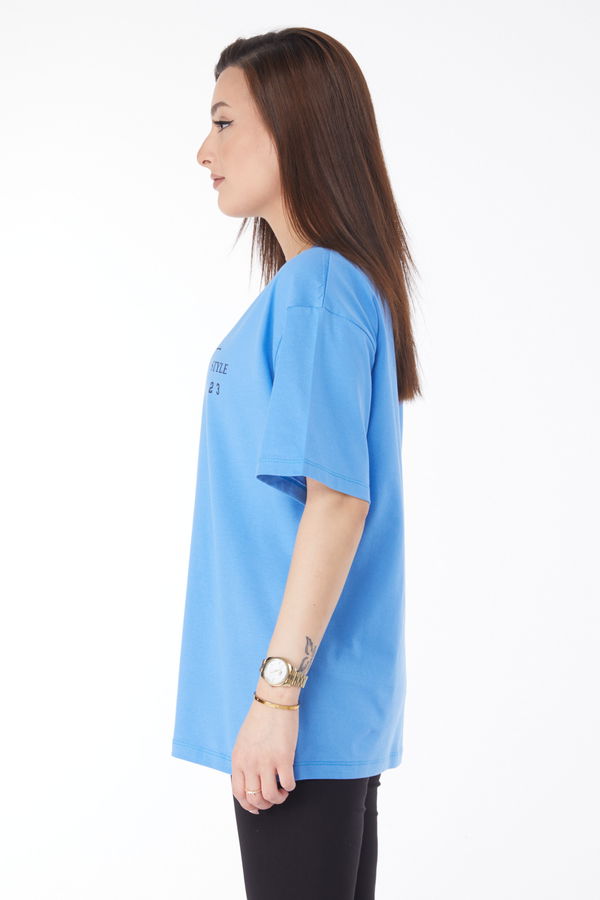 Kısa Kollu Baskılı T-shirt Mavi - 24649