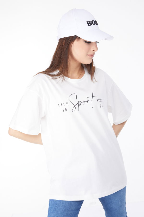 Kısa Kollu Baskılı T-shirt Beyaz - 24649