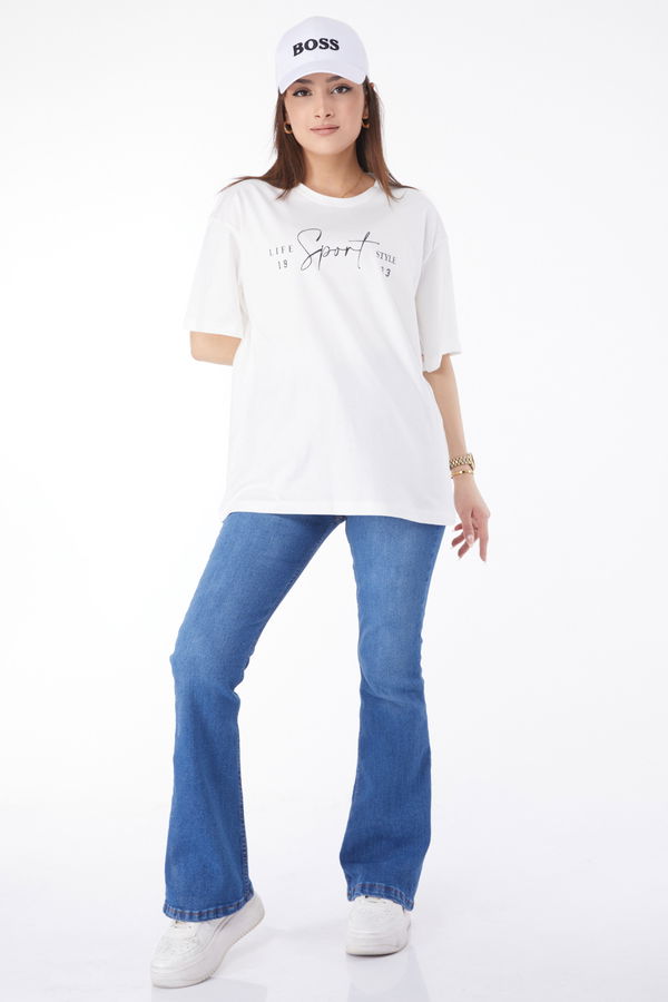 Kısa Kollu Baskılı T-shirt Beyaz - 24649