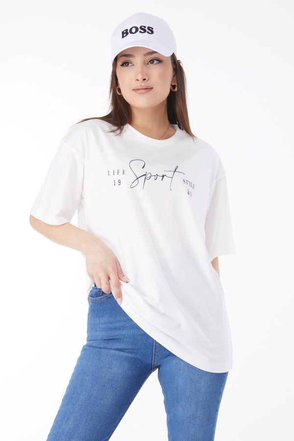 Kısa Kollu Baskılı T-shirt Beyaz - 24649