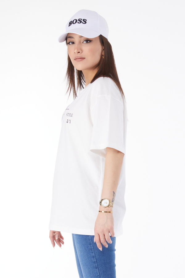 Kısa Kollu Baskılı T-shirt Beyaz - 24649
