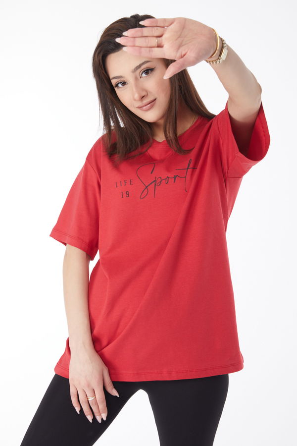 Kısa Kollu Baskılı T-shirt Kırmızı - 24649