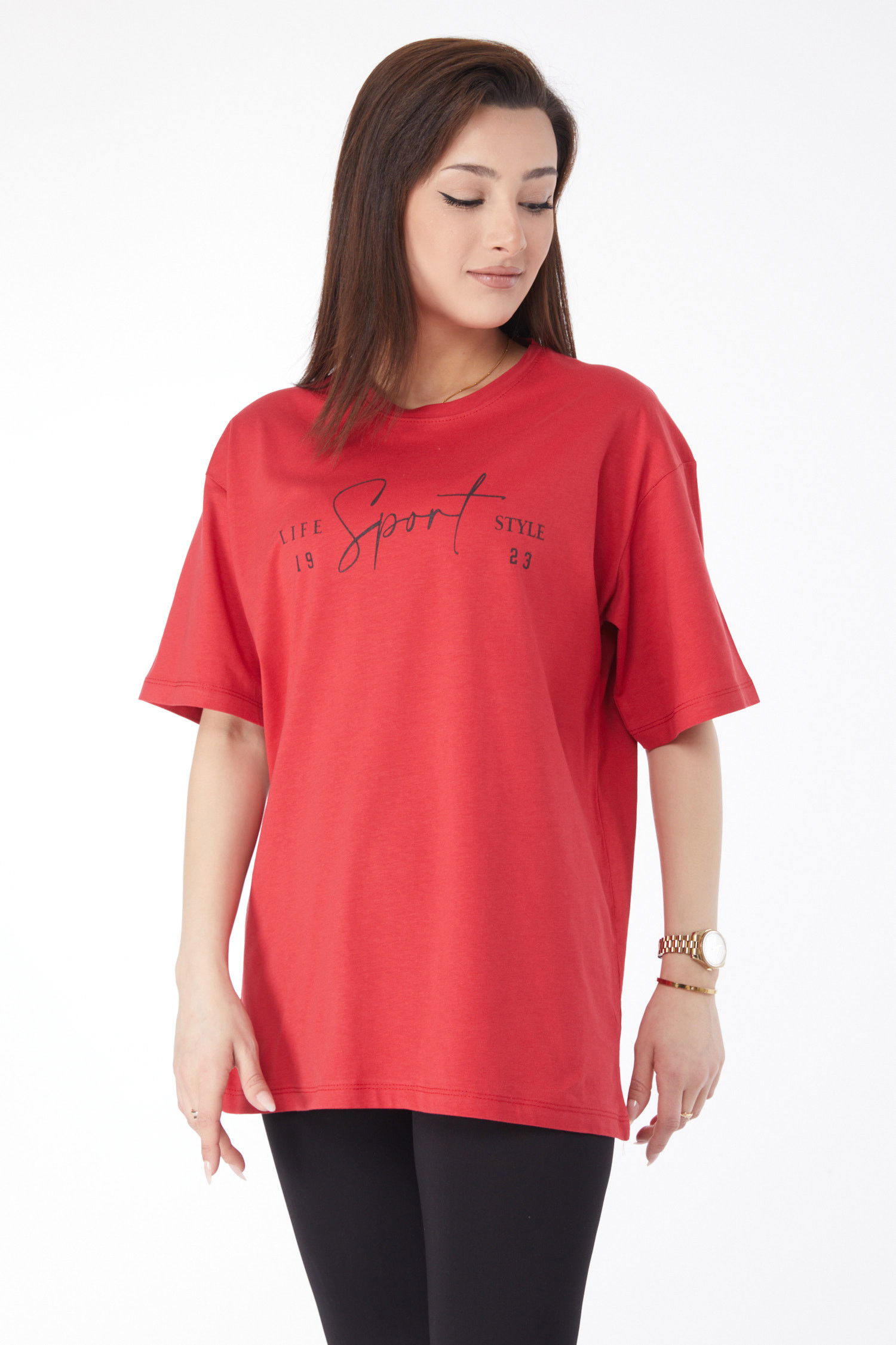 Kısa Kollu Baskılı T-shirt Kırmızı - 24649