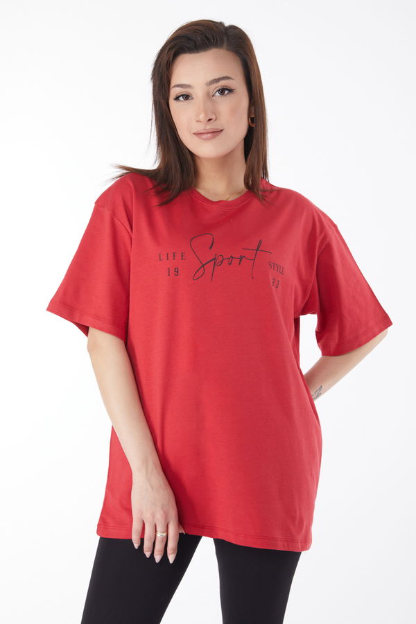 Kısa Kollu Baskılı T-shirt Kırmızı - 24649