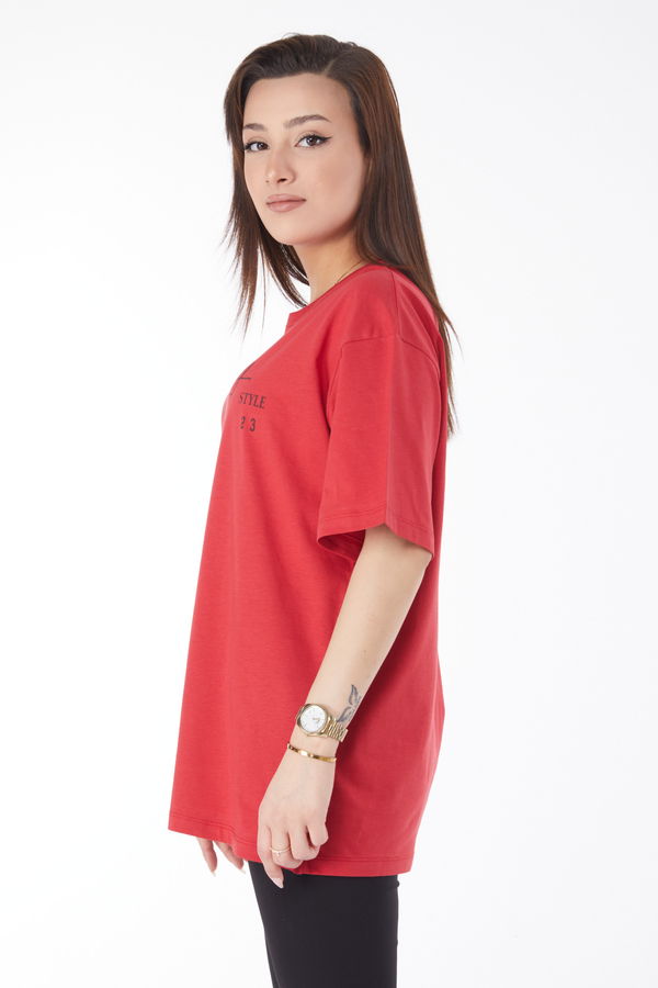 Kısa Kollu Baskılı T-shirt Kırmızı - 24649